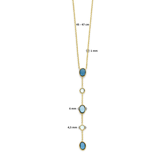 14k Geelgouden Ketting met London Blue en Blauwe Topaas – 45-47 cm