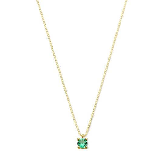 14k Geelgouden Ketting met Synthetische Smaragd (Mei) – 42+2 cm