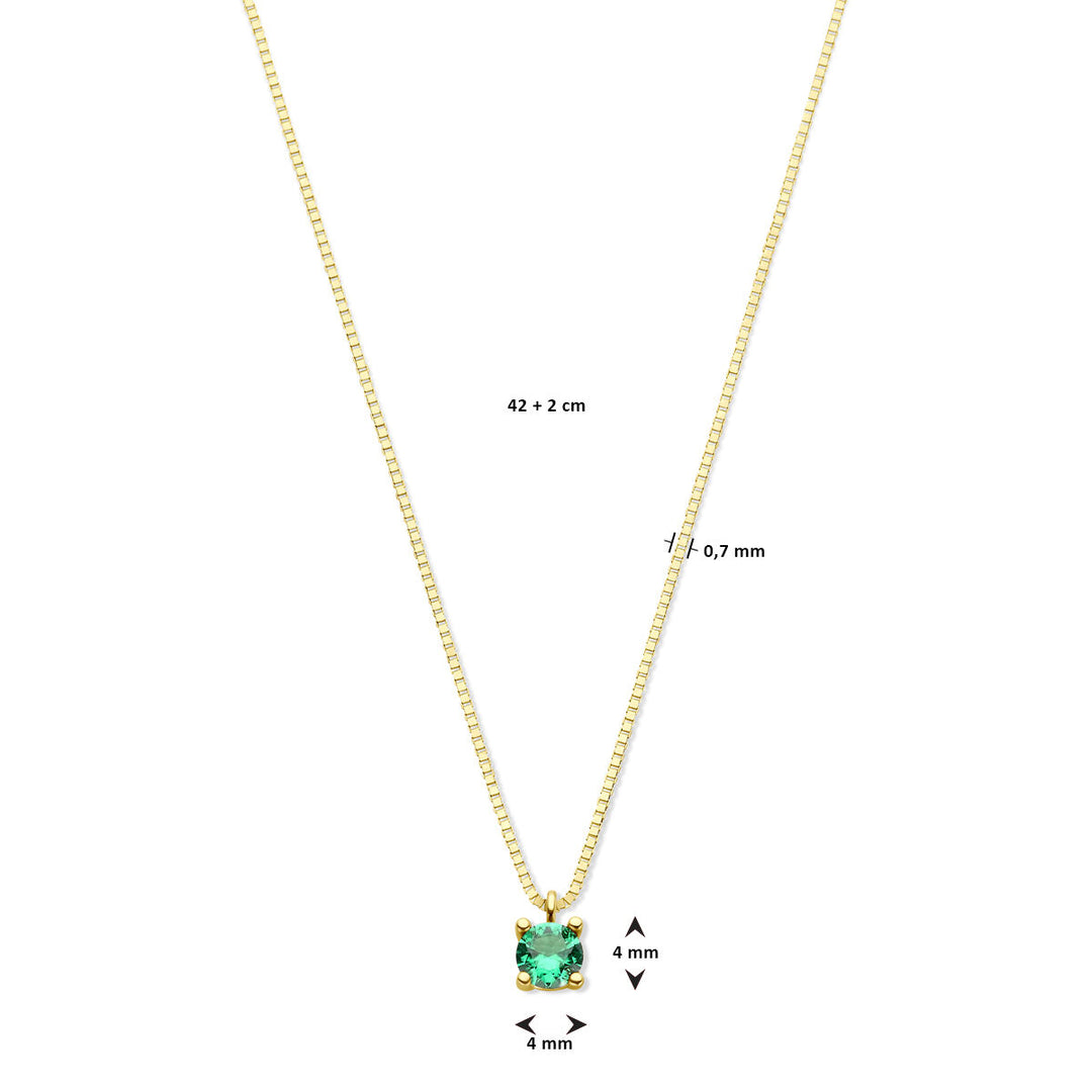 14k Geelgouden Ketting met Synthetische Smaragd (Mei) – 42+2 cm