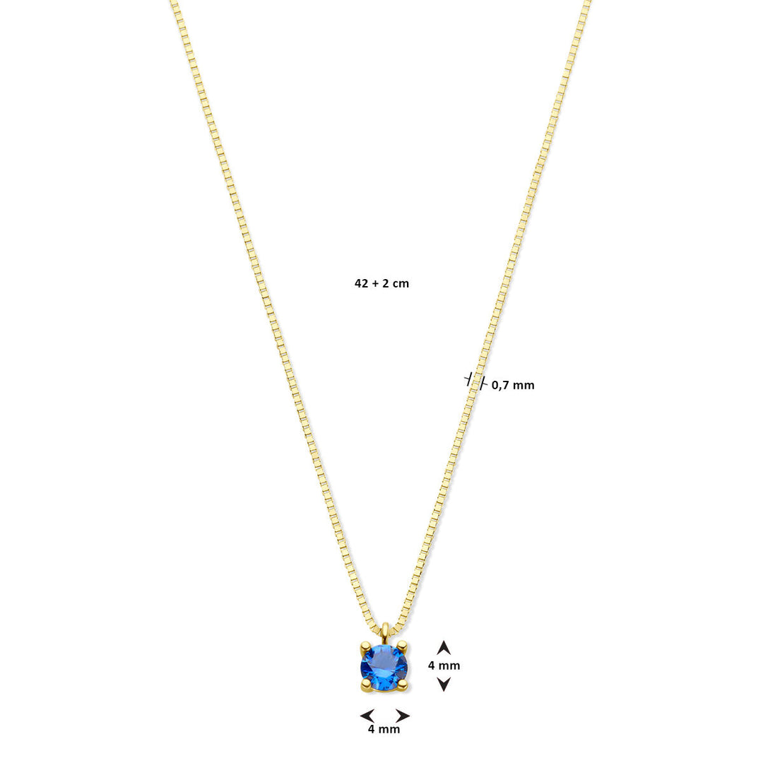 14k Geelgouden Ketting met Synthetische Saffier (September) – 42+2 cm