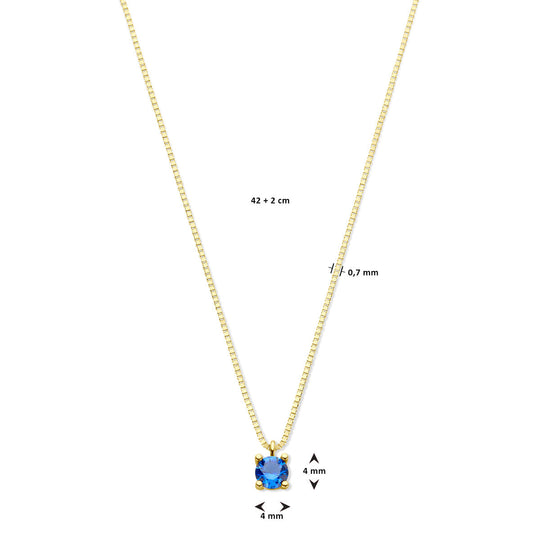 14k Geelgouden Ketting met Synthetische Saffier (September) – 42+2 cm