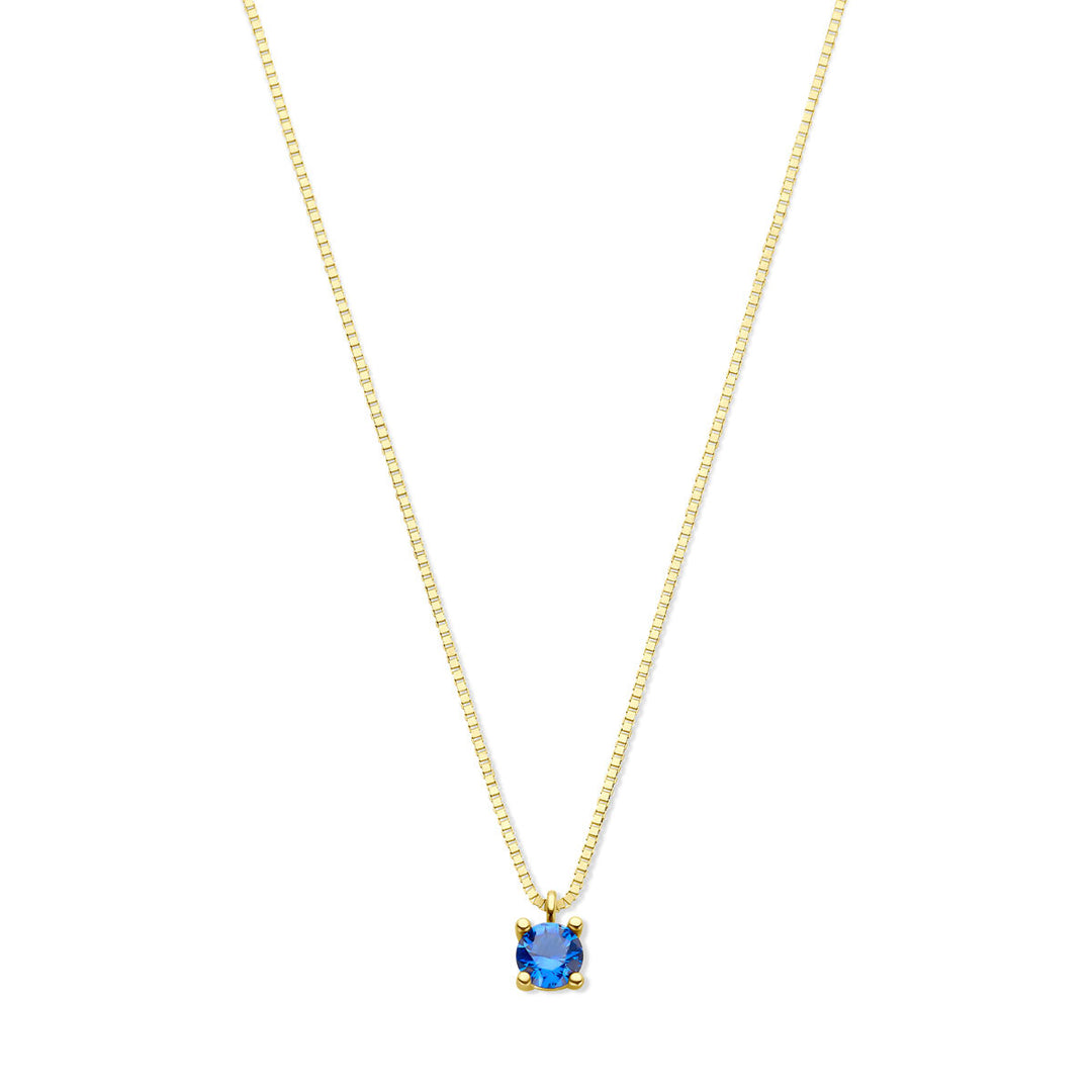 14k Geelgouden Ketting met Synthetische Saffier (September) – 42+2 cm