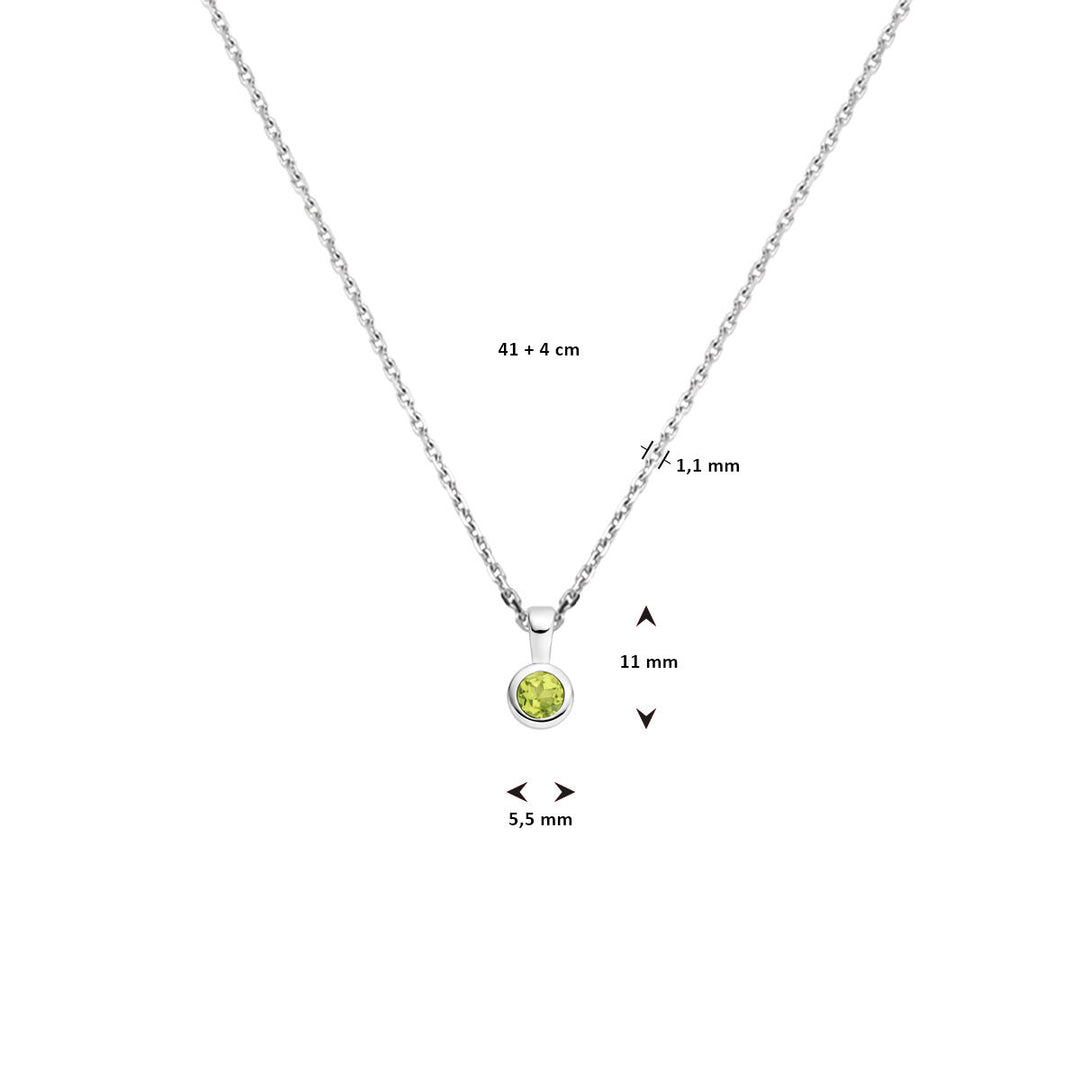 Collier Geboortesteen Peridoot Augustus 925 Zilver 41+4 cm