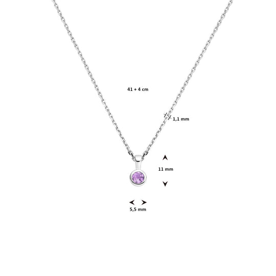 Zilveren Collier met Amethist Geboortesteen Februari 41+4cm