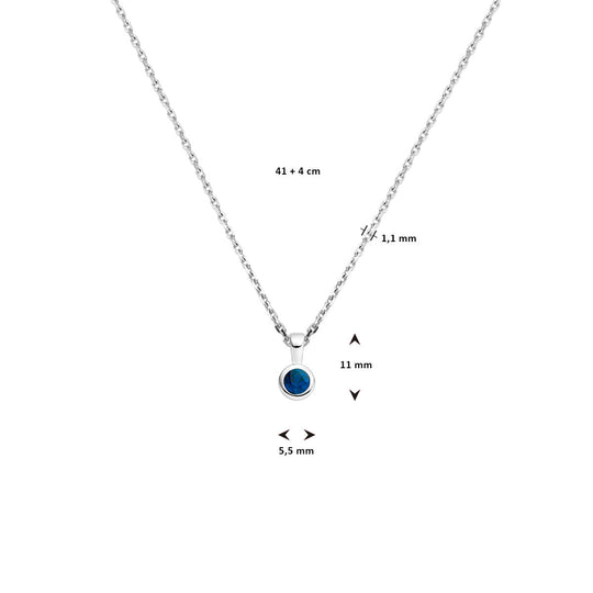 Zilveren Collier 41+4cm met Saffier Geboortesteen Hanger – September