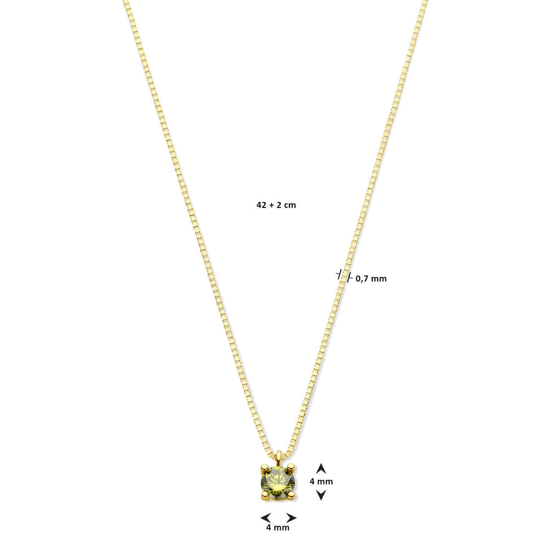 14k Geelgouden Ketting met Synthetische Peridoot (Augustus) – 42+2 cm