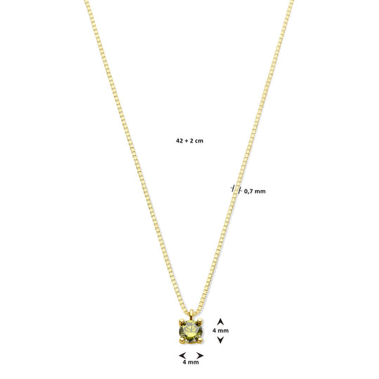 14k Geelgouden Ketting met Synthetische Peridoot (Augustus) – 42+2 cm