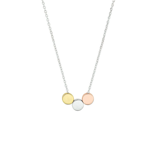 Zilveren Collier Tricolor Rondjes 41+4cm Geel Rosé Rhodium