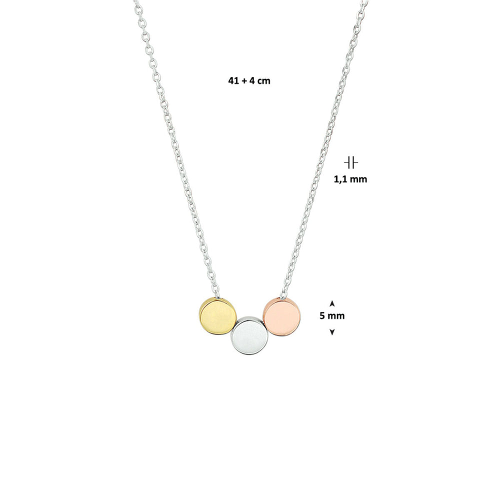 Zilveren Collier Tricolor Rondjes 41+4cm Geel Rosé Rhodium