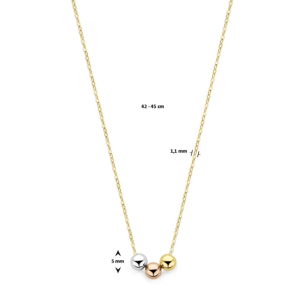 14k Tricolor Gouden Collier 42-45cm – Bolletjes, Gepolijst