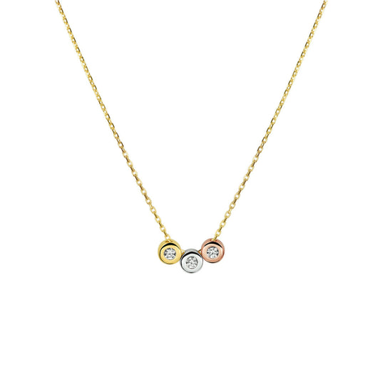 14k Tricolor Gouden Collier Zirkonia 42-46cm Geel Rosé Wit