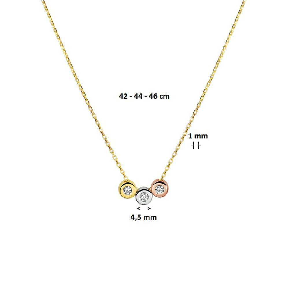 14k Tricolor Gouden Collier Zirkonia 42-46cm Geel Rosé Wit