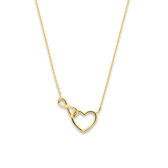 14k Geelgouden Collier met Hartje en Infinity – Verstelbare Lengte (40-44cm)
