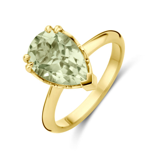 Exclusieve 14k Geelgouden Ring met Groene Amethist – Elegant en Tijdloos Design