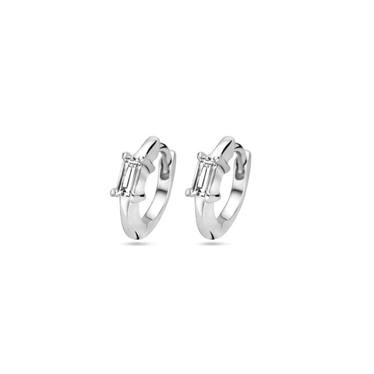 Gerhodineerde 925 Zilveren Klapoorringen met Zirkonia – Stralende Elegantie en Tijdloze Stijl