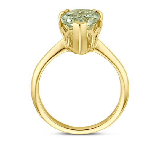 Exclusieve 14k Geelgouden Ring met Groene Amethist – Elegant en Tijdloos Design