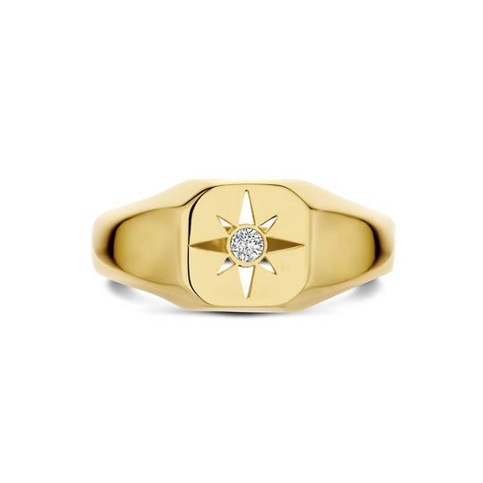 Prachtige 14k Geelgouden Ring met Zirkonia en 8mm Breedte
