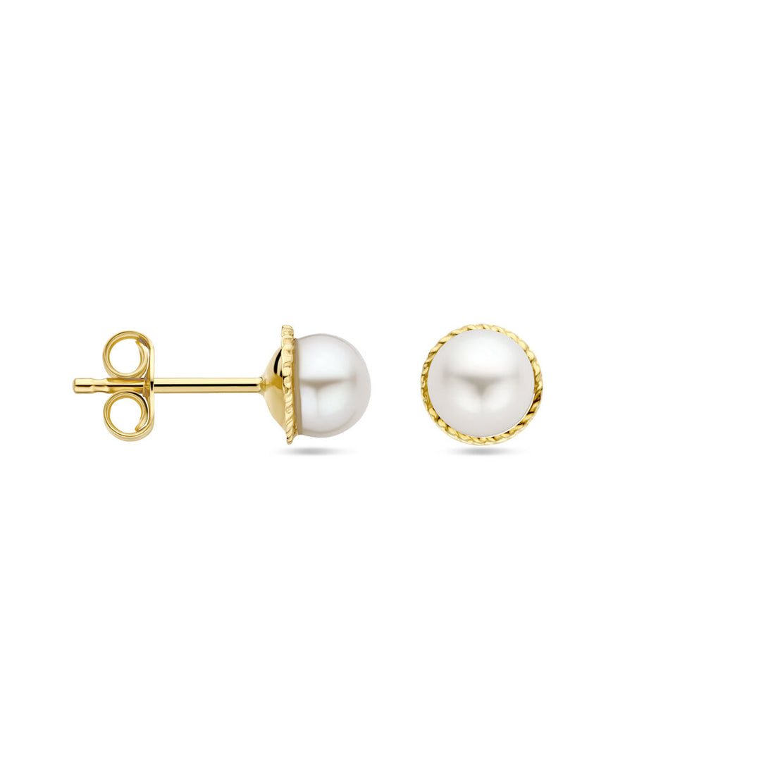 Prachtige 14k Geelgouden Oorknoppen met Zoetwaterparel - Diameter 6.5mm
