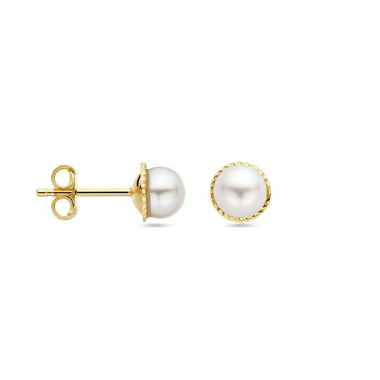 Prachtige 14k Geelgouden Oorknoppen met Zoetwaterparel - Diameter 6.5mm