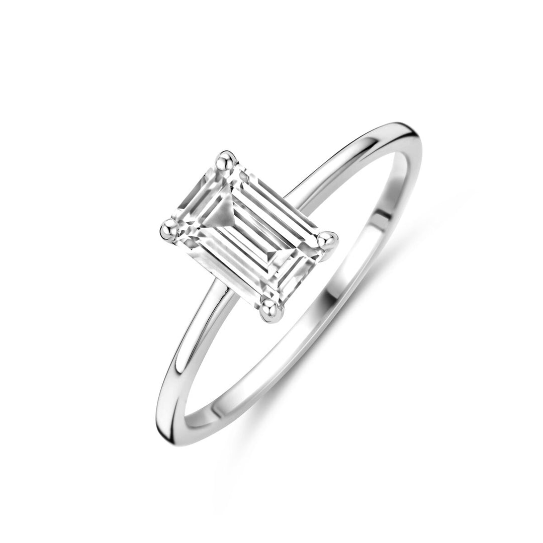 Elegante Gerhodineerde 925 Zilveren Ring met Zirkonia – 7.5 mm Breed