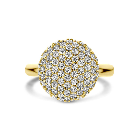 Stijlvolle 14k Geelgouden Ring met Zirkonia - Breedte 14mm