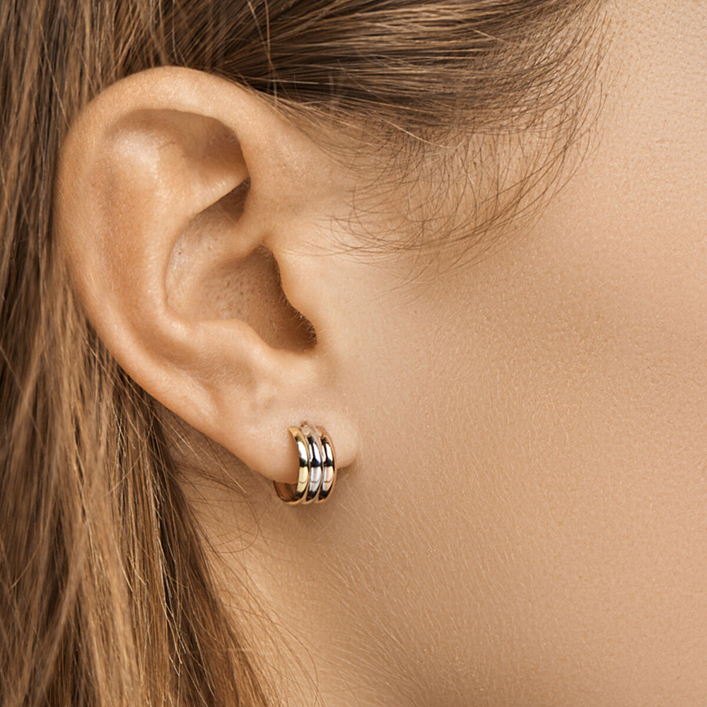 14K Tricolor Gouden Stekeroorringen – Geel, Wit en Roségoud – 11mm