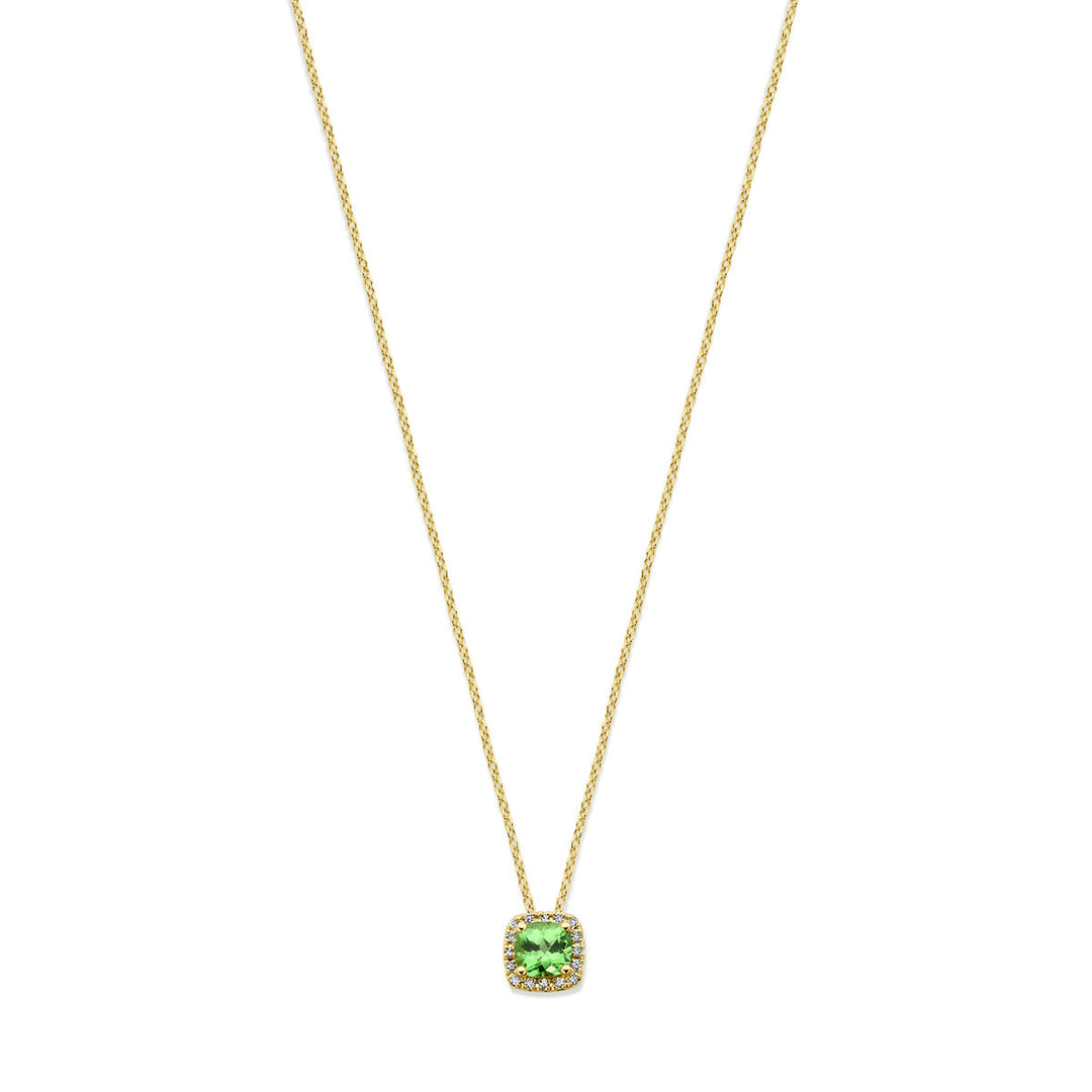 Exclusief 14k Geelgouden Collier met Tsavoriet en Diamant - Verstelbare Draaglengtes 41-43-45 cm, 0.7ct Diamantgewicht