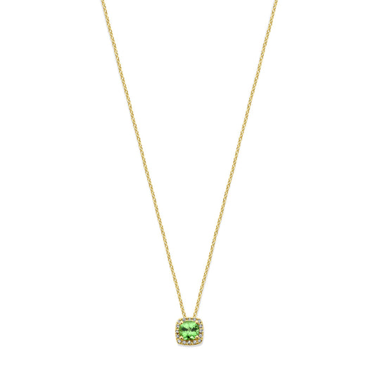 Exclusief 14k Geelgouden Collier met Tsavoriet en Diamant - Verstelbare Draaglengtes 41-43-45 cm, 0.7ct Diamantgewicht
