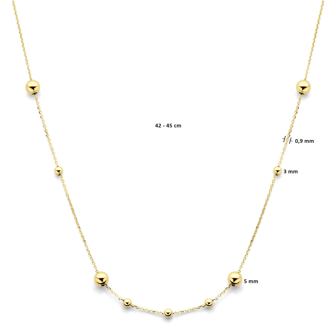 Elegante 14k Geelgouden Collier met Bolletjes - Verstelbare Draaglengte 42-45 cm