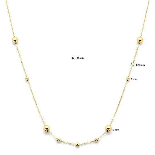Elegante 14k Geelgouden Collier met Bolletjes - Verstelbare Draaglengte 42-45 cm