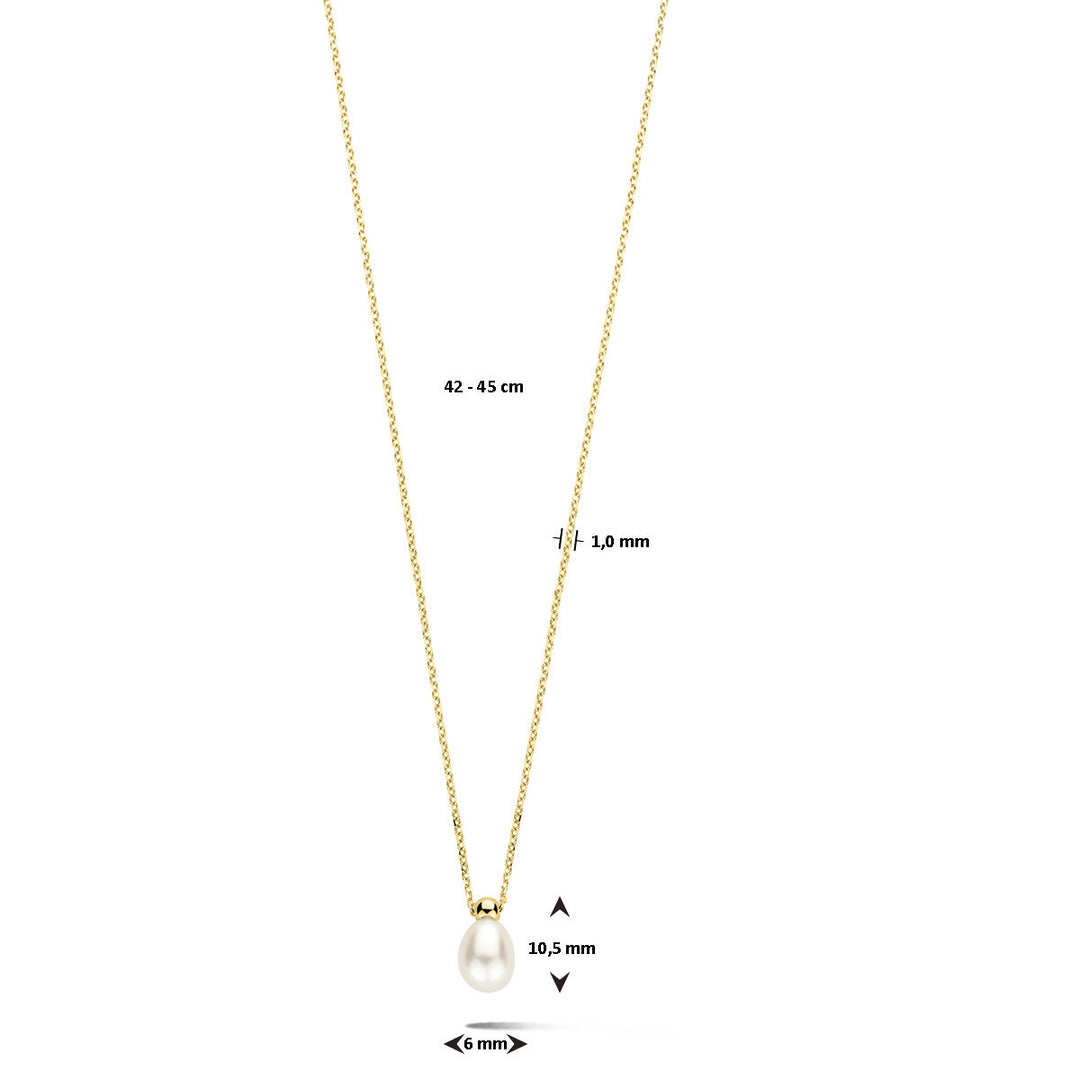 14k Geelgouden Collier met Zoetwaterparel - Verstelbare Lengte (42-45 cm)