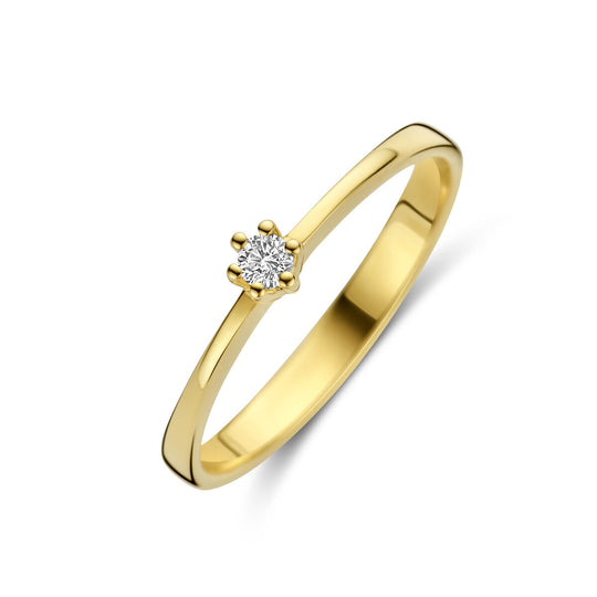 Exclusieve 14K Geelgouden Ring met Diamant – 3.5 mm Breed, 0.05 ct Diamantgewicht