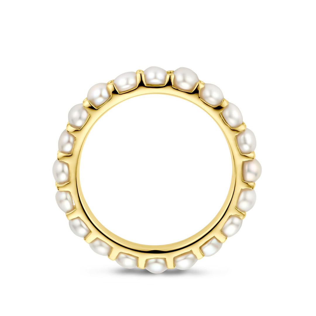 14k Geelgouden Ring met Zoetwaterparels – Tijdloze Elegantie in een verfijnd ontwerp