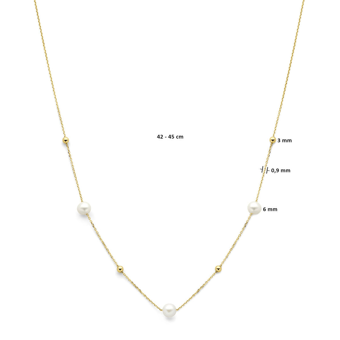 Stijlvol 14k Geelgouden Collier met Bolletjes en Zoetwaterparels