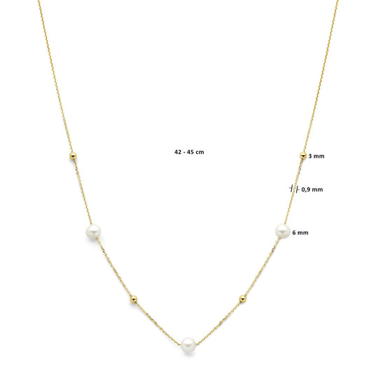 Stijlvol 14k Geelgouden Collier met Bolletjes en Zoetwaterparels