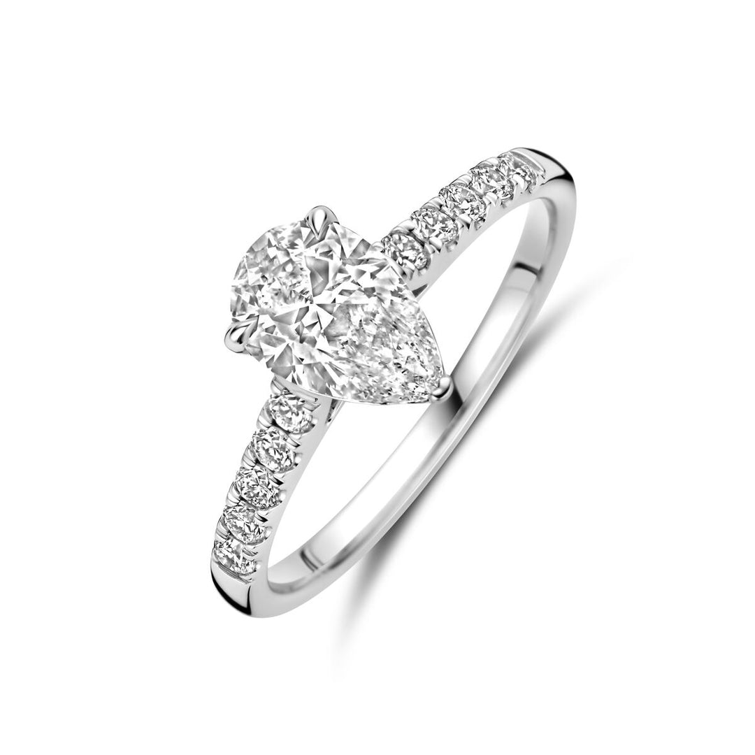 Exclusieve 14K Witgouden Ring met Lab Grown Diamant – 9 mm Breed, 1.22 ct Diamantgewicht