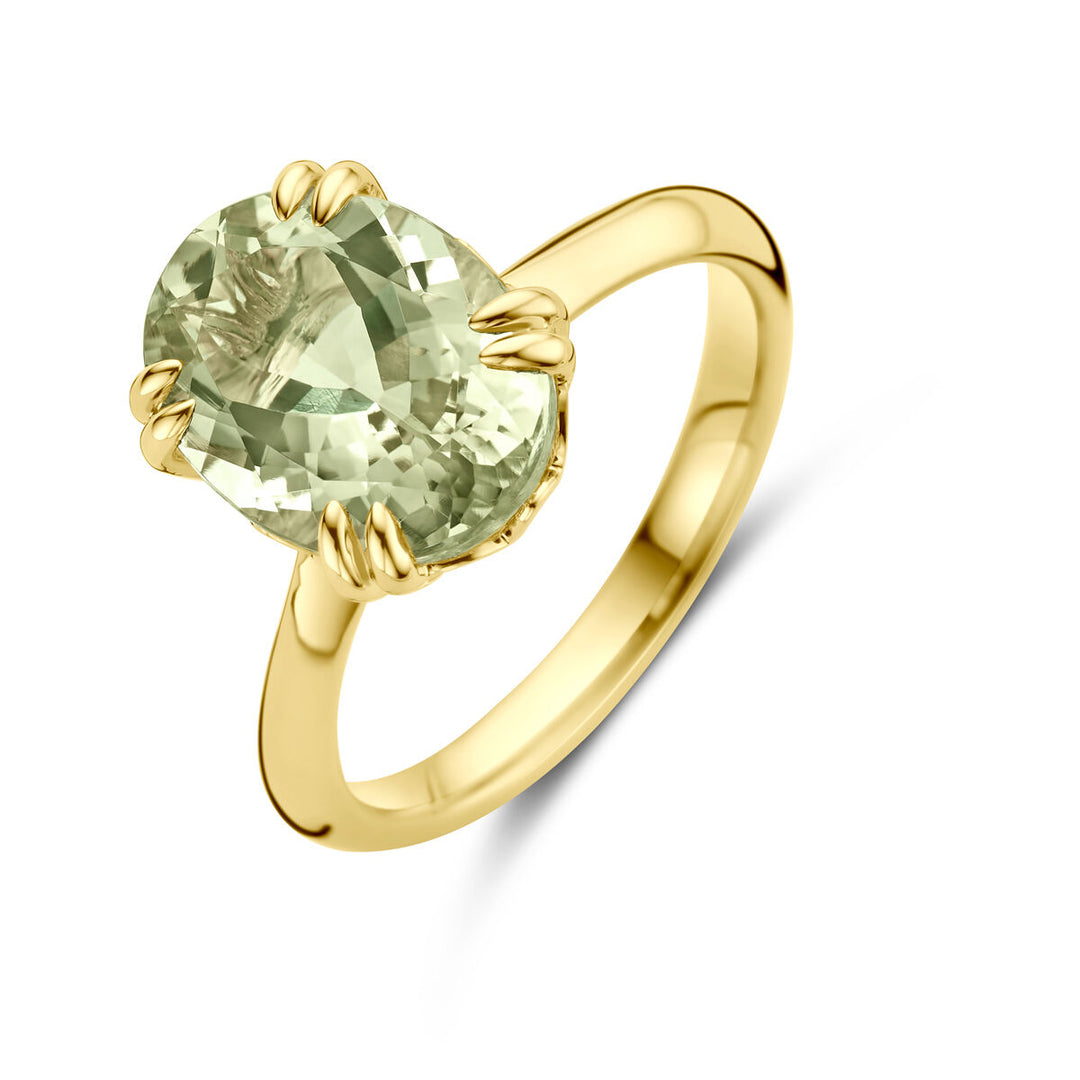 Elegante 14k Geelgouden Ring met Groene Amethist – 12x9mm