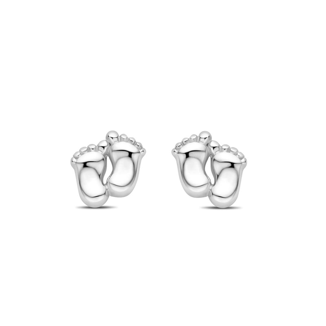 Zilveren Oorknoppen in de Vorm van Baby Voetjes – 8mm Hoog