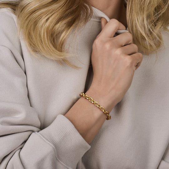 14k Geelgouden Armband met Fantasie Schakels - 19cm Draaglengte en 6.5mm Schakelbreedte