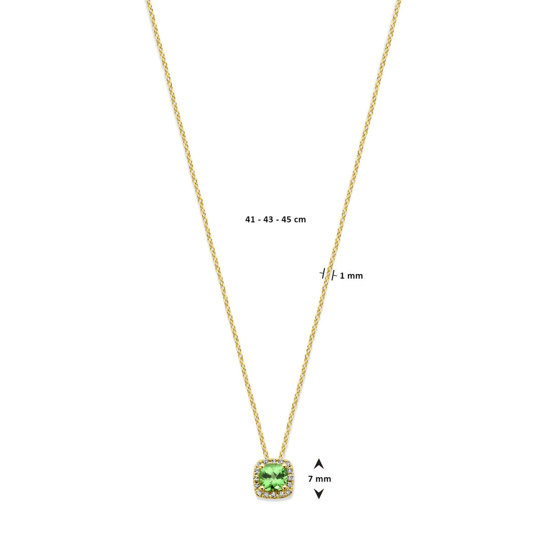 Exclusief 14k Geelgouden Collier met Tsavoriet en Diamant - Verstelbare Draaglengtes 41-43-45 cm, 0.7ct Diamantgewicht