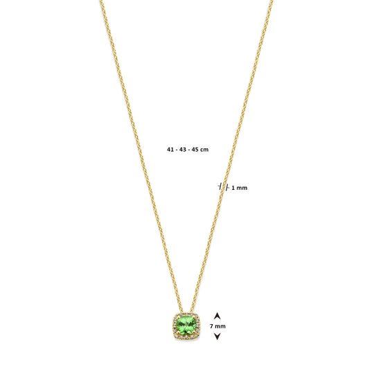 Exclusief 14k Geelgouden Collier met Tsavoriet en Diamant - Verstelbare Draaglengtes 41-43-45 cm, 0.7ct Diamantgewicht