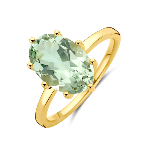 Stijlvolle 14k Gouden Ring met Ovale Groene Amethist Steen – 12x8mm