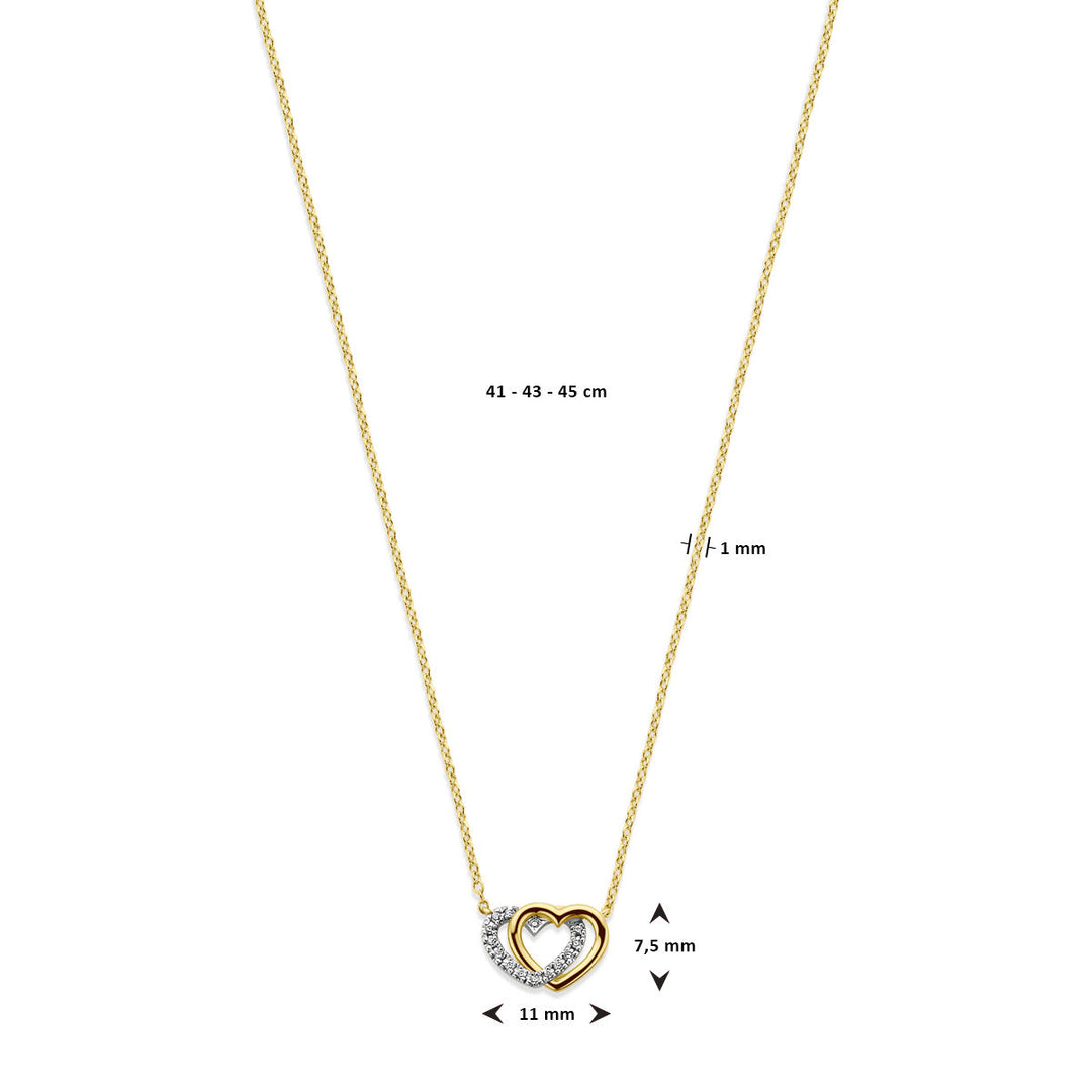 14K Geelgouden Collier met Hartjes van Diamant – Romantisch en Elegant