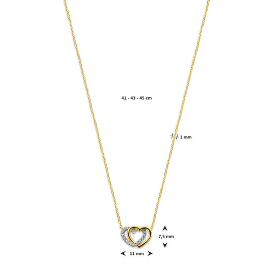 14K Geelgouden Collier met Hartjes van Diamant – Romantisch en Elegant