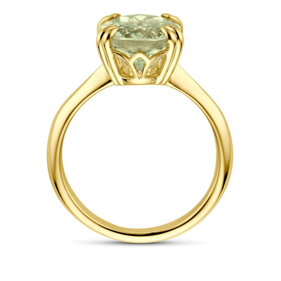 Elegante 14k Geelgouden Ring met Groene Amethist – 12x9mm