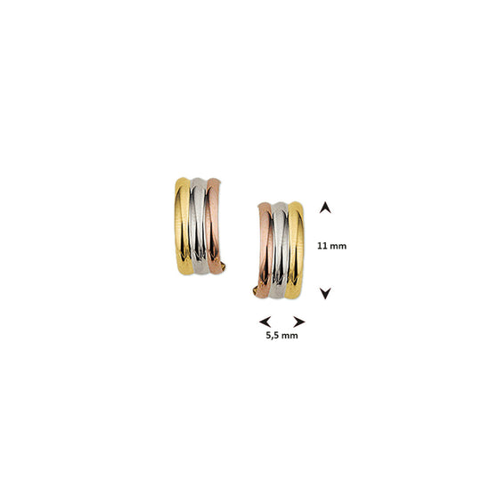 14K Tricolor Gouden Stekeroorringen – Geel, Wit en Roségoud – 11mm