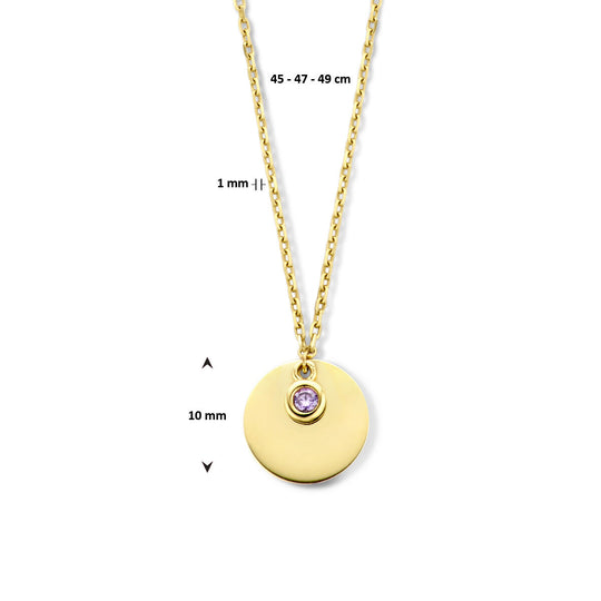 14K Geelgouden Graveercollier Februari Zirkonia Geboortesteen 45-49cm