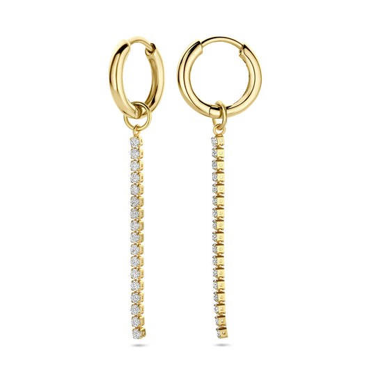 Geelgoud op 925 Zilveren Klapoorringen met Zirkonia Hanger – Tijdloze Glamour en Verfijnde Luxe
