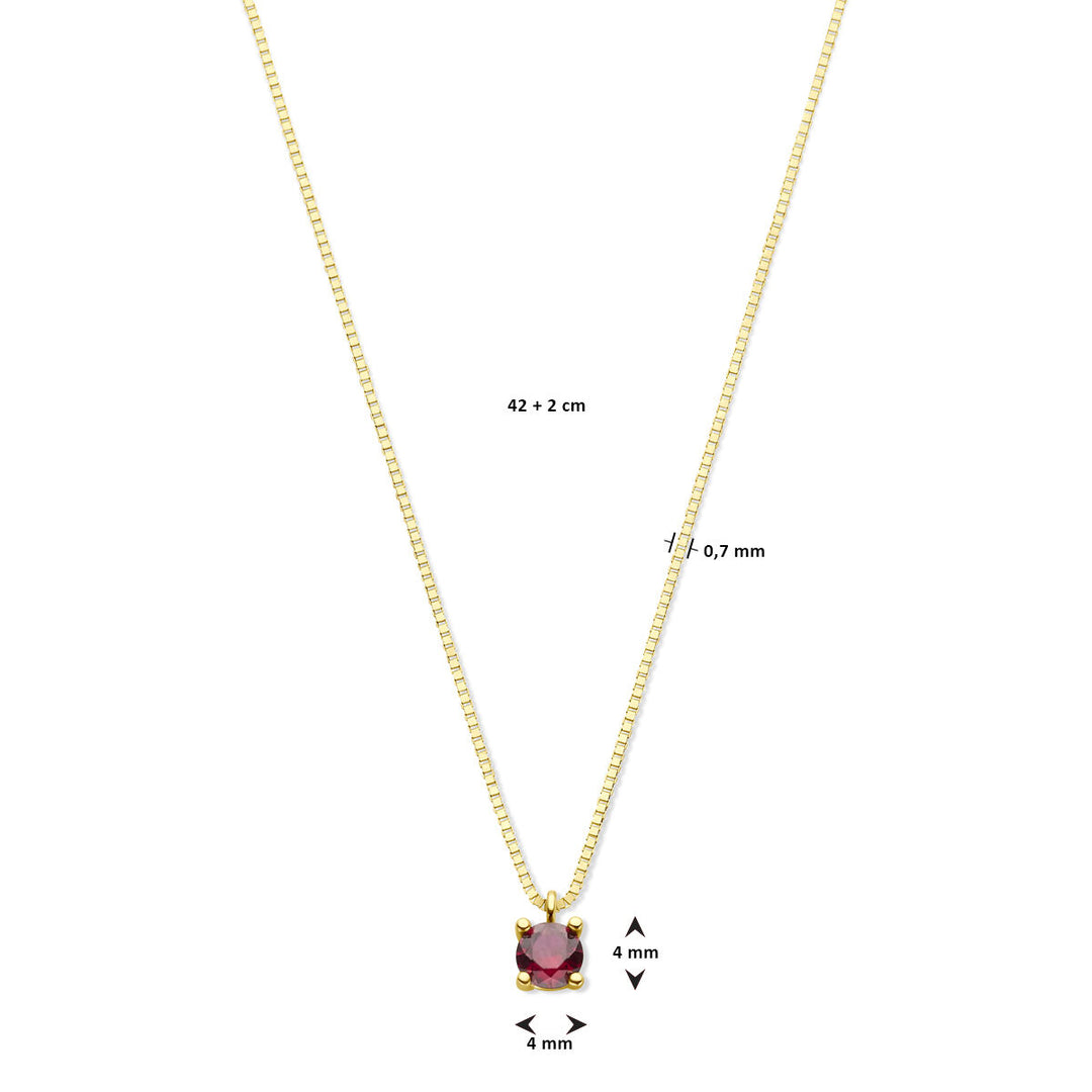 14k Geelgouden Ketting met Synthetische Robijn (Juli) – 42+2 cm