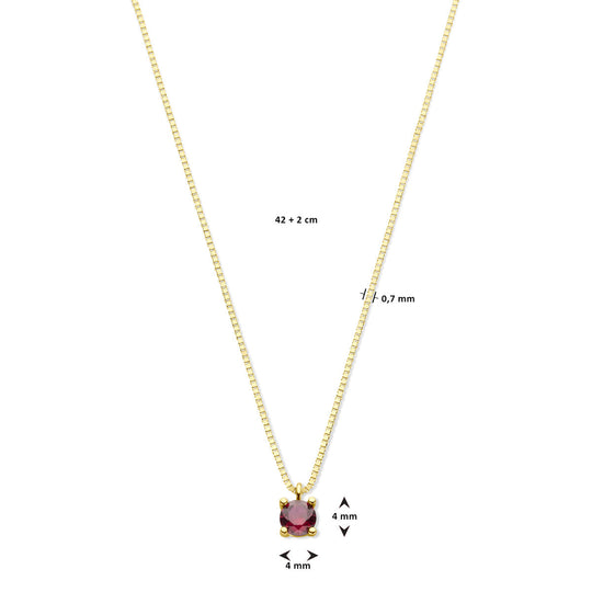 14k Geelgouden Ketting met Synthetische Robijn (Juli) – 42+2 cm